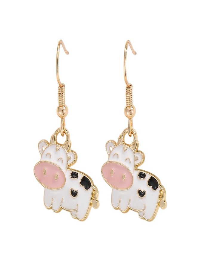 FORUBUS Cute Cow Dangle Earrings for Women - Zodiac Strawberry Cow Jewelry for Women-white - Image 1